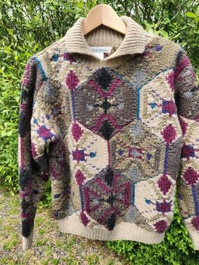 Boston Traders Wool Pullover in Tan, Brown & Plum Accents